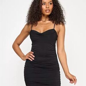 Emerald Sundae Black Ruched Mini Dress